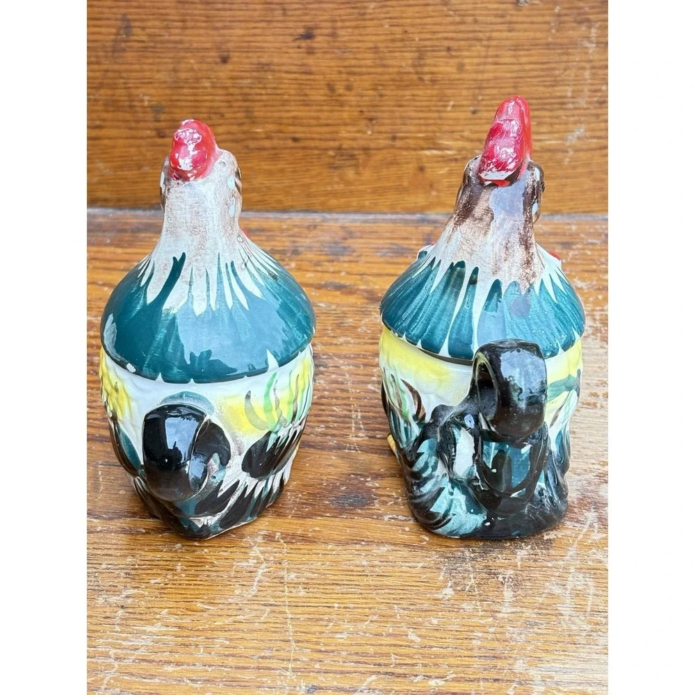 Rooster & Hen Chicken Salt Pepper/Sugar Creamer Folk Art Farmhouse  Japan
